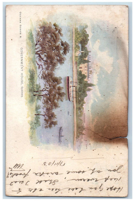 1903 Steamer Boat Government House Sydney Australia Oceana Series A Postcard
