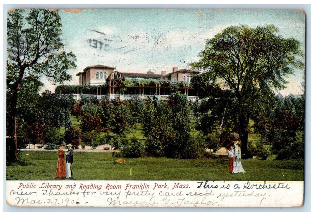 1906 Public Library and Reading Room Franklin Park Massachusetts MA Postcard