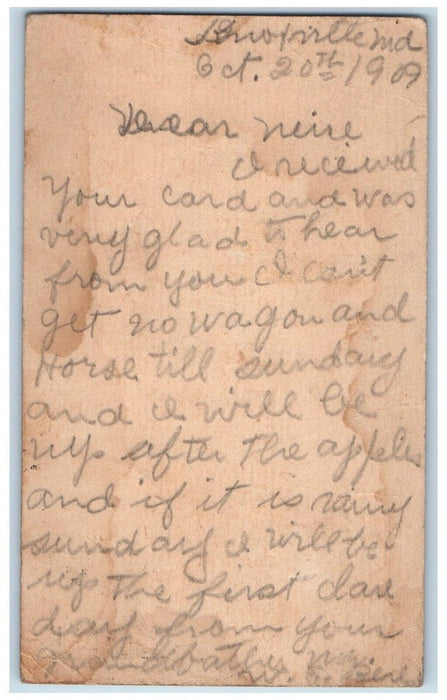 1909 Broxville Maryland MD Letter Knoxville MD Antique Posted Postcard