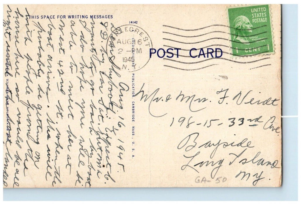 1945 Greetings From Maplecrest New York N, Ducks River Blossom Tree Postcard
