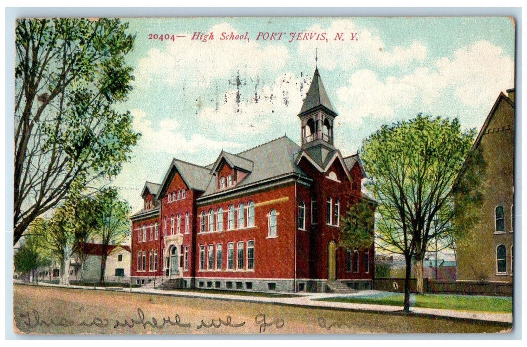 1907 High School Building Street View Port Jervis New York NY Antique Postcard