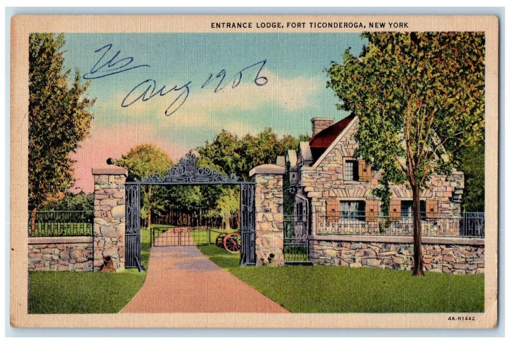 1956 Entrance Lodge Fort Ticonderoga New York NY Posted Vintage Postcard