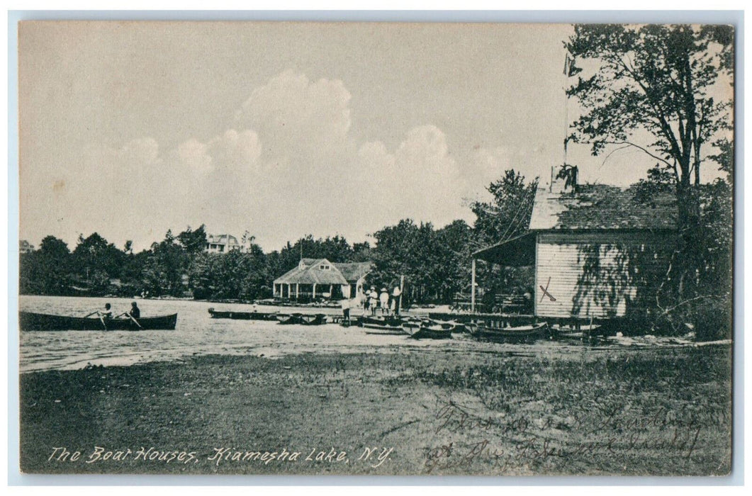 c1910's The Boat Houses Kiamesha Lake New York NY, Canoeing Shore Scene Postcard