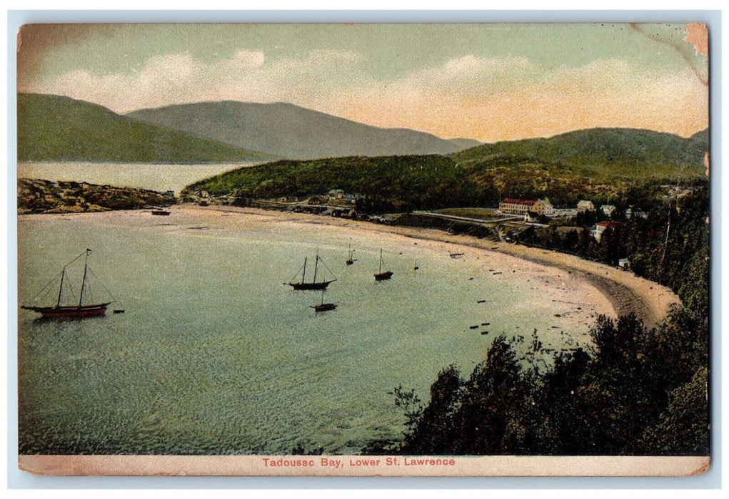 c1910 Sailboat Tadousac Bay Lower St. Lawrence Quebec Canada Unposted Postcard