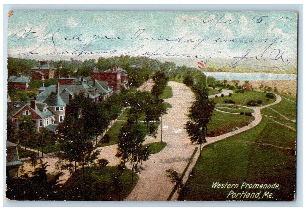 1907 Bird's Eye View Of Western Promenade Portland Maine ME Antique Postcard