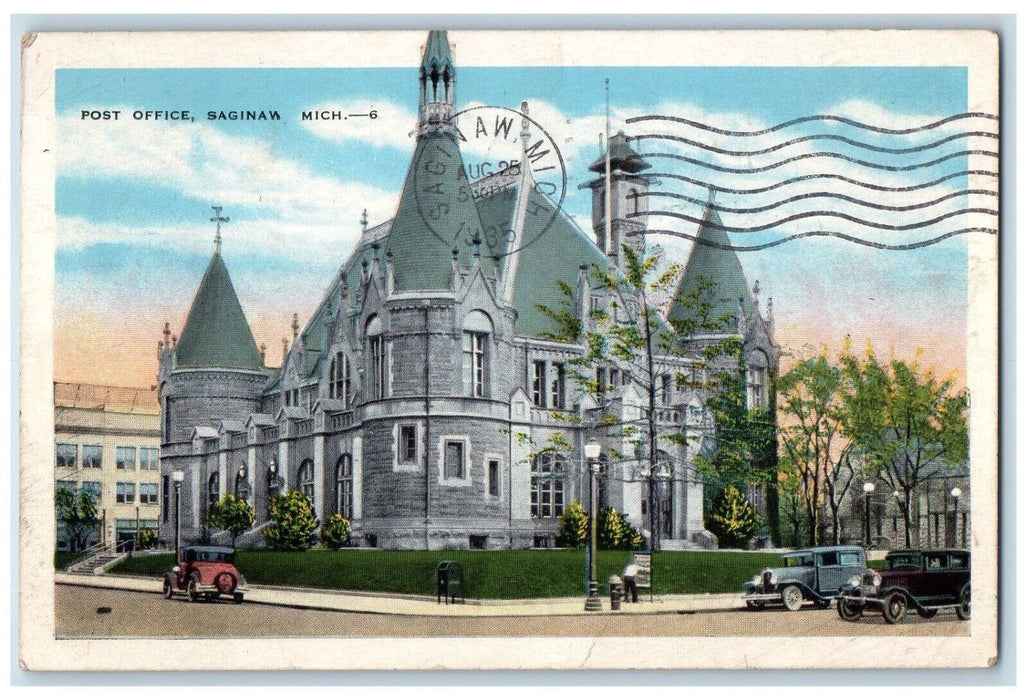 1935 Post Office Saginaw Michigan MI Vintage Posted EC Kropp Postcard