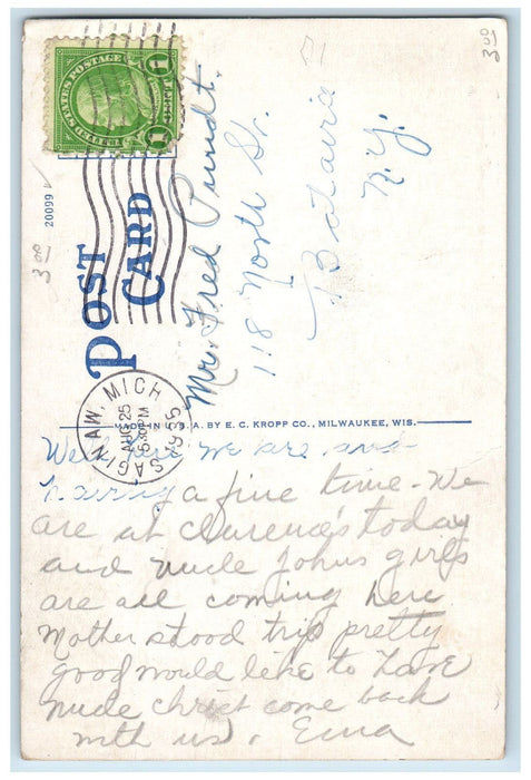 1935 Post Office Saginaw Michigan MI Vintage Posted EC Kropp Postcard