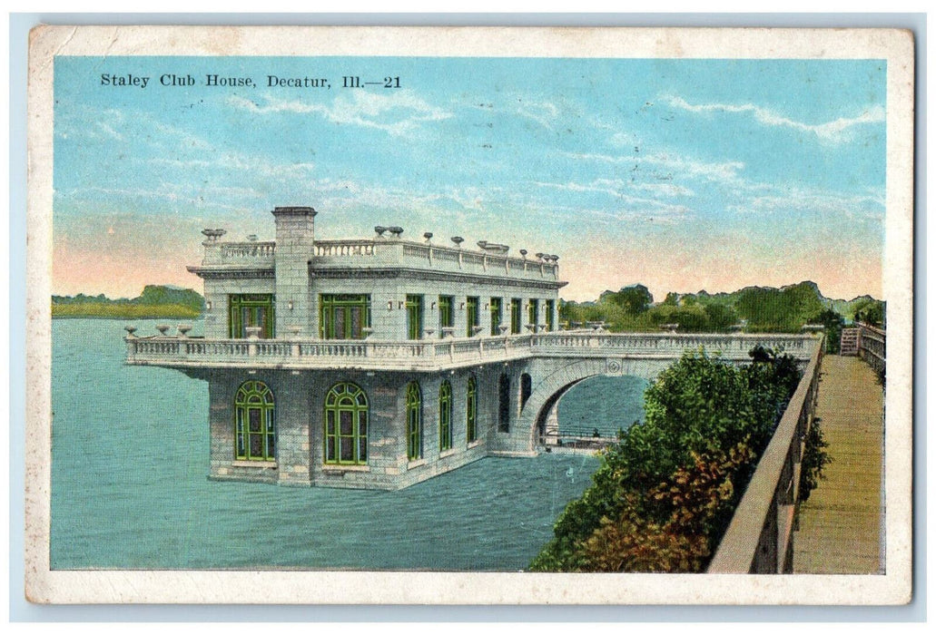 1926 View Of Staley Club House Decatur Illinois IL Vintage Posted Postcard