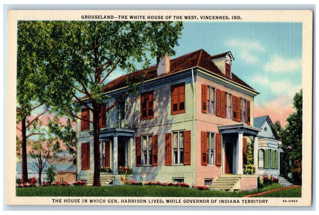 c1940's Grouseland White House of the West Vincennes Indiana IN Vintage Postcard