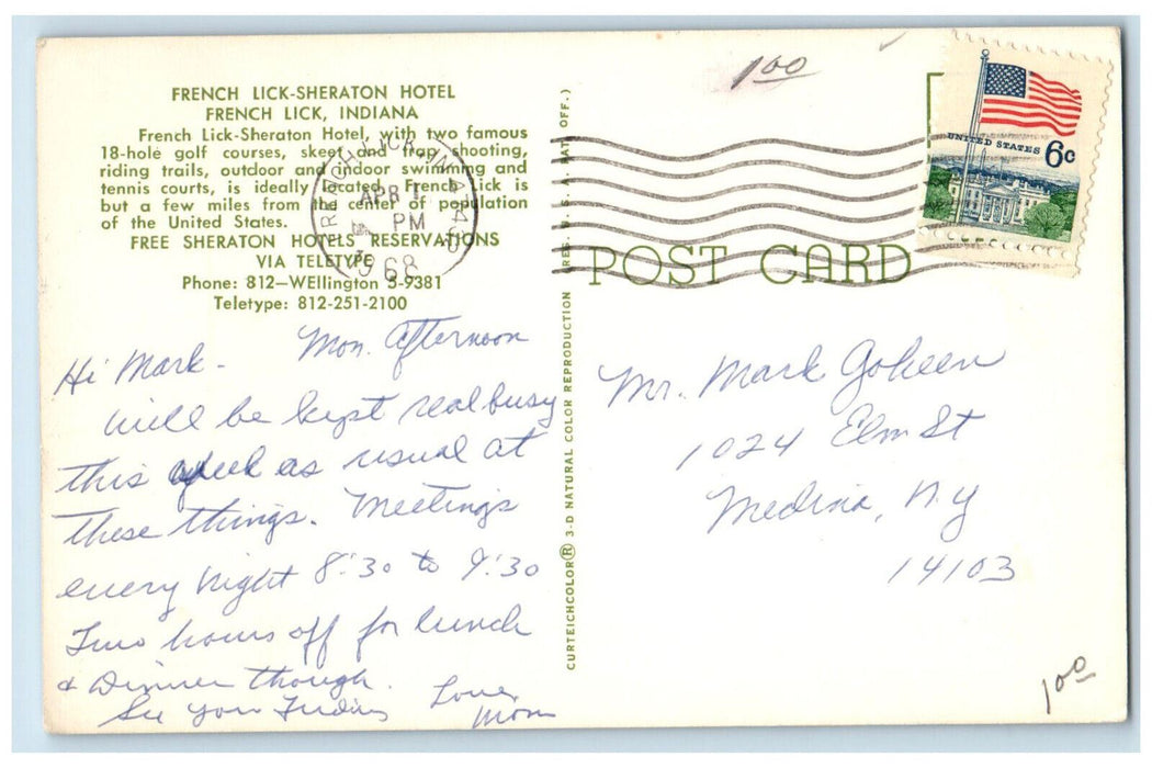1968 French Lick Sheraton Hotel French Lick Indiana IN Vintage Postcard