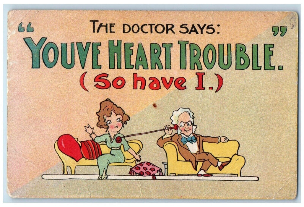 c1910's The Doctor Says Youve Heart Trouble Romance Codorus PA Antique Postcard