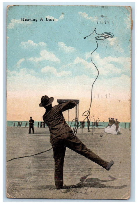 1917 Sailormen Heaving A Line Scene Scranton Pennsylvania PA Antique Postcard