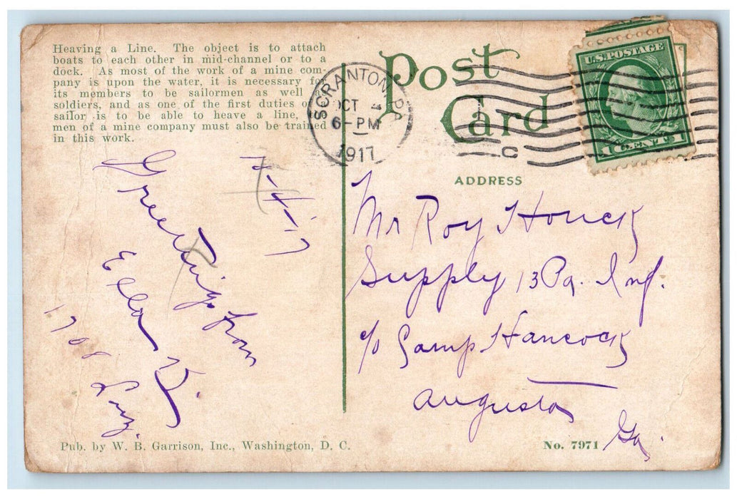 1917 Sailormen Heaving A Line Scene Scranton Pennsylvania PA Antique Postcard