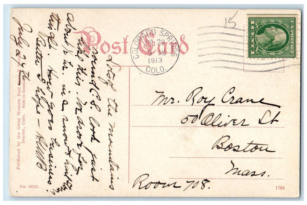 1913 Collegiate Range Mts., Princeton Harvard Yale Colorado Springs CO Postcard