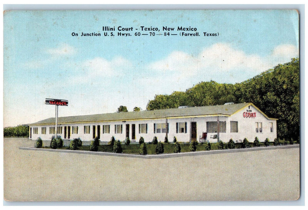 Illini Court Motel Panoramic View Texico New Mexico NM Vintage Unposted Postcard