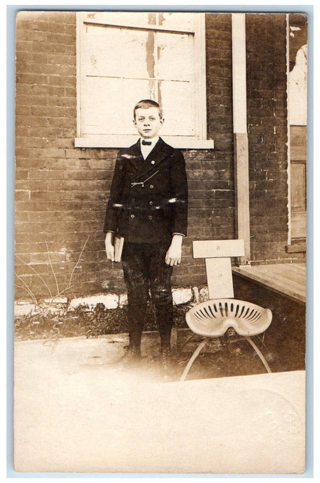 c1910's Chair Child Boy School York Springs Pennsylvania PA RPPC Photo Postcard