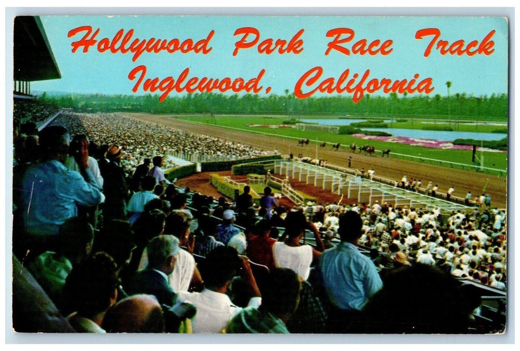 c1960 Crowds Thorougbred Hollywood Park Race Track Inglewood California Postcard