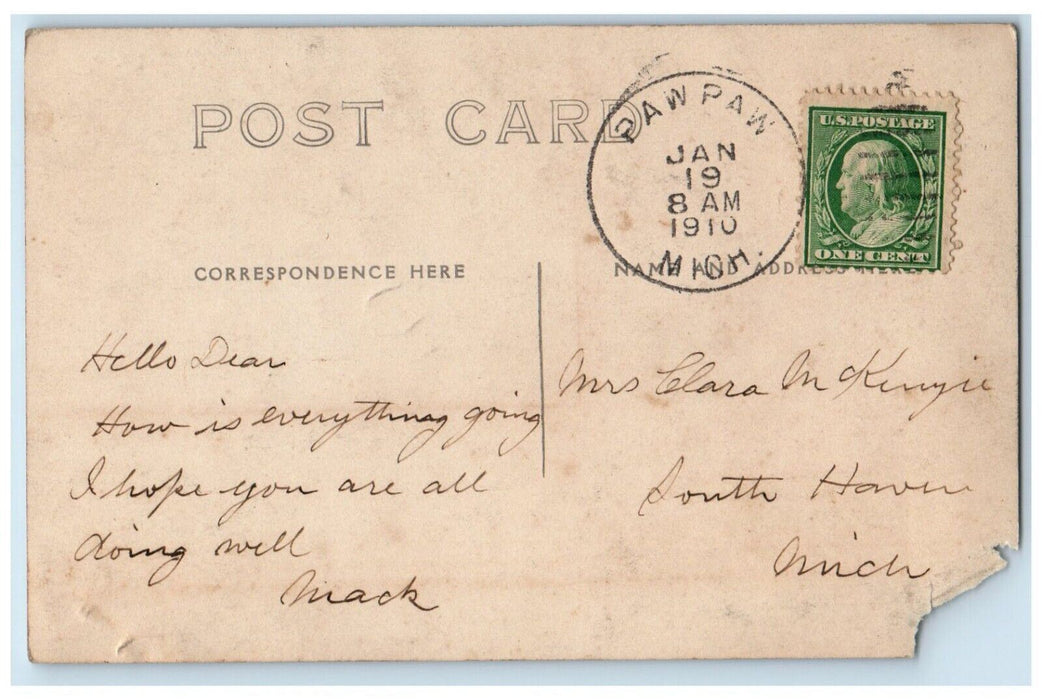 1910 Candid Court House Paw Paw Michigan MI RPPC Photo Posted Postcard