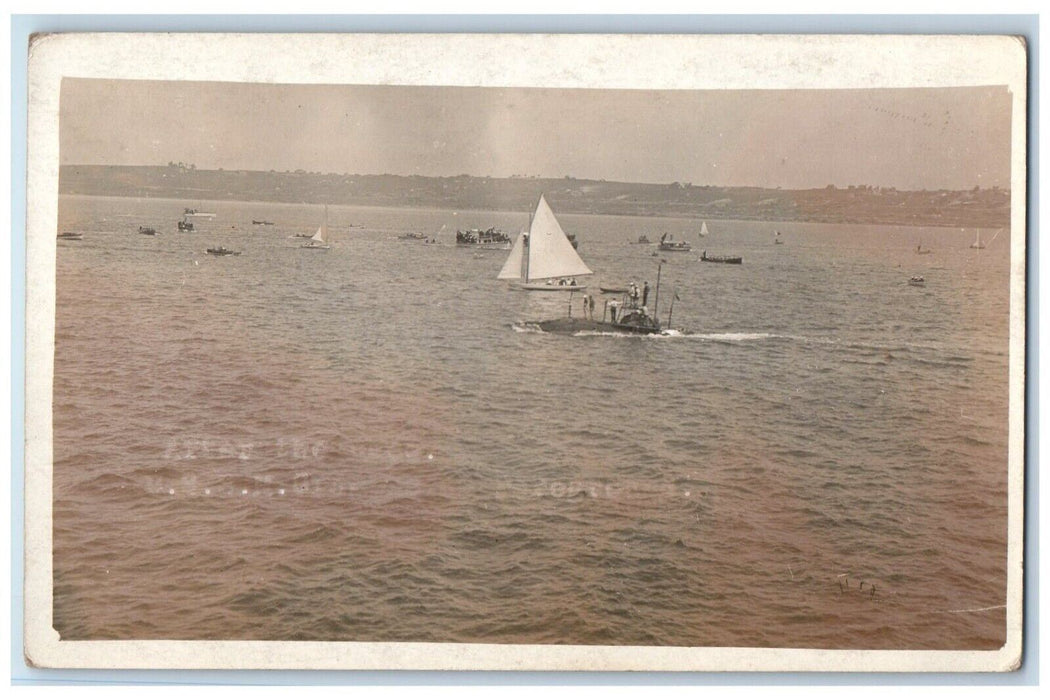 c1910's USSM Merchant Marines Ship Submarine Sailboat RPPC Photo Postcard