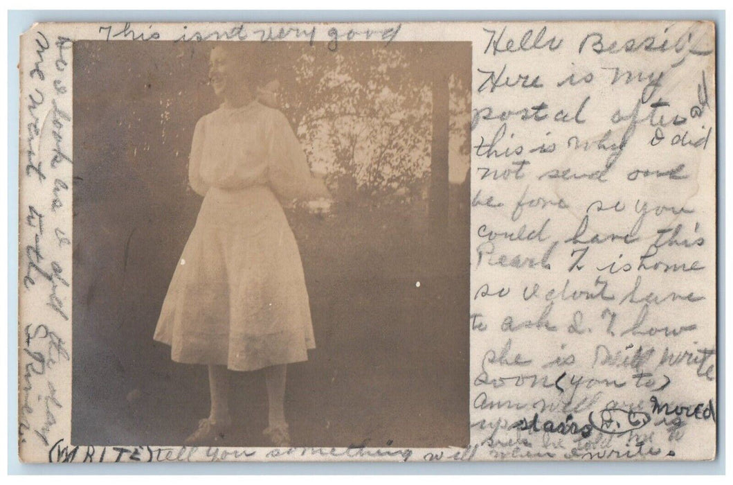 1906 Candid Young Woman Dress Windsor NY RPPC Photo Posted Postcard