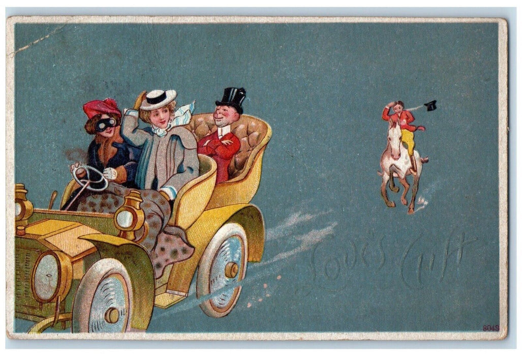 1911 Girls Driving Car Horseback Jockey Altoona Pennsylvania PA Antique Postcard