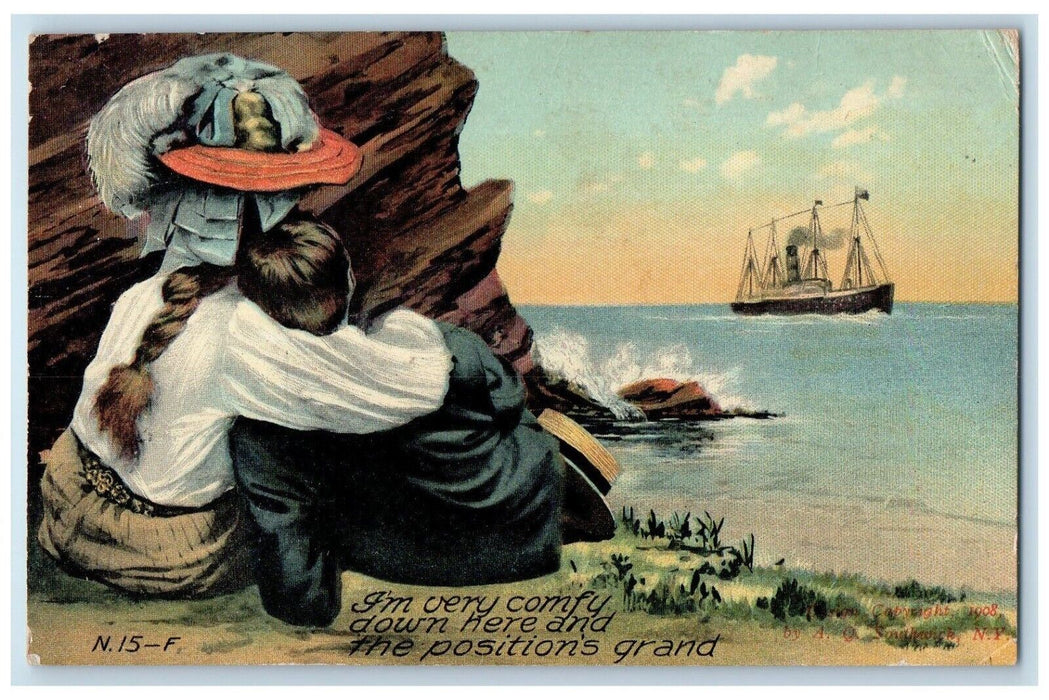 1909 Sweet Couple Seeing Steamer Ship Frederick Maryland MD Antique Postcard