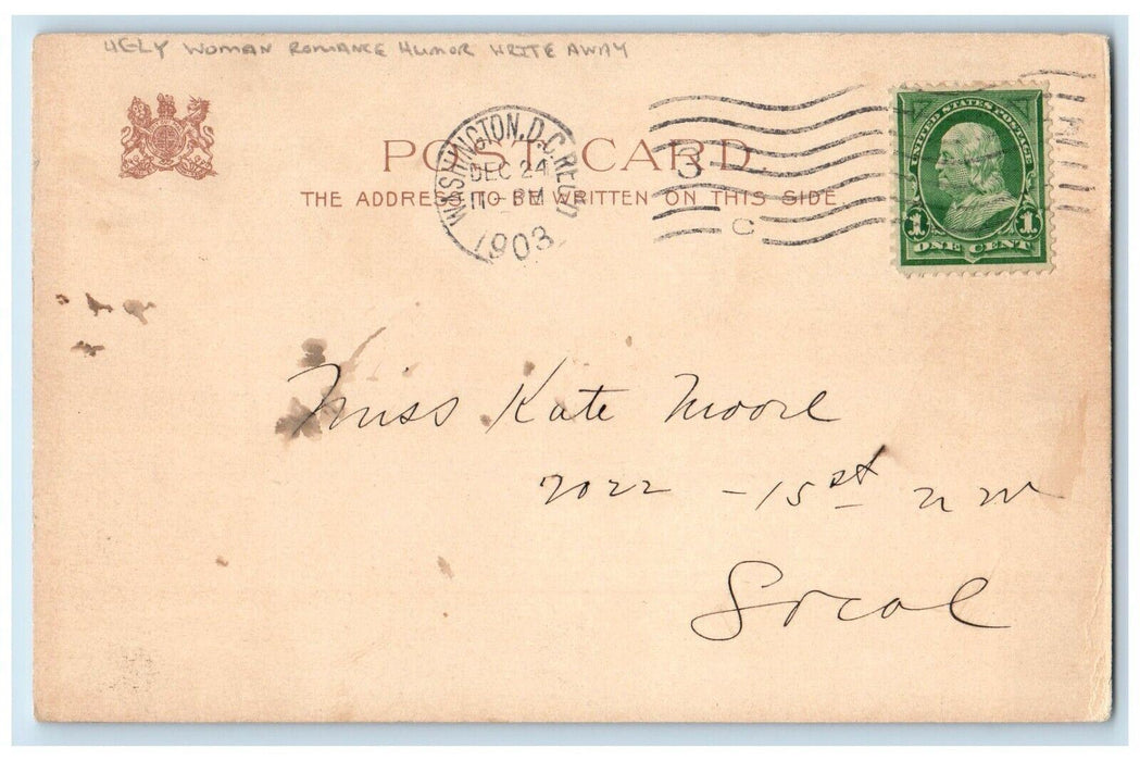 1903 Ugly Woman Romance Humor I am Somewhat Disappointed Write Away Postcard