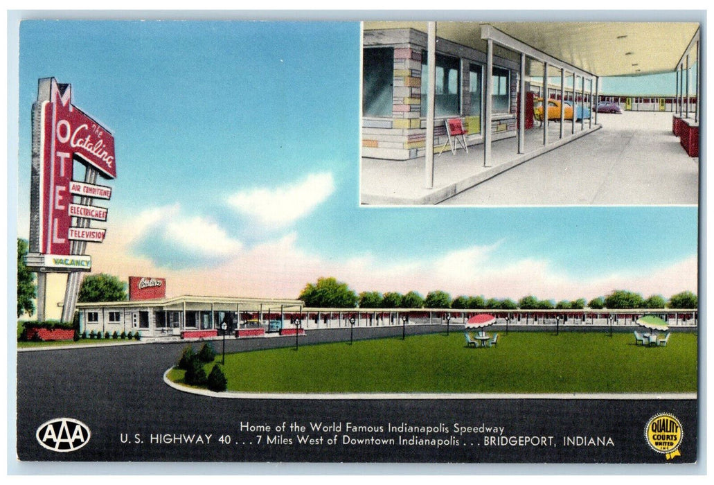 c1950's Motel Catalina World Famous Indianapolis Speedway Bridgeport IN Postcard