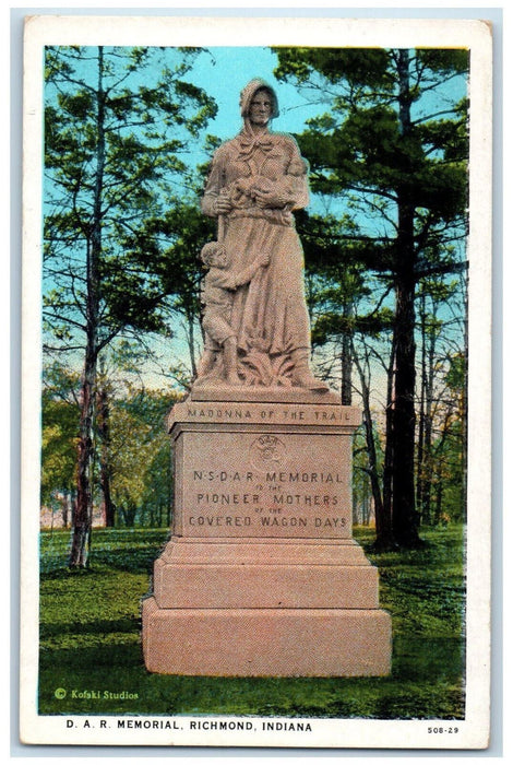 1931 D.A.R. Memorial Richmond Indiana IN Wayne Novelty & Publishing Co. Postcard