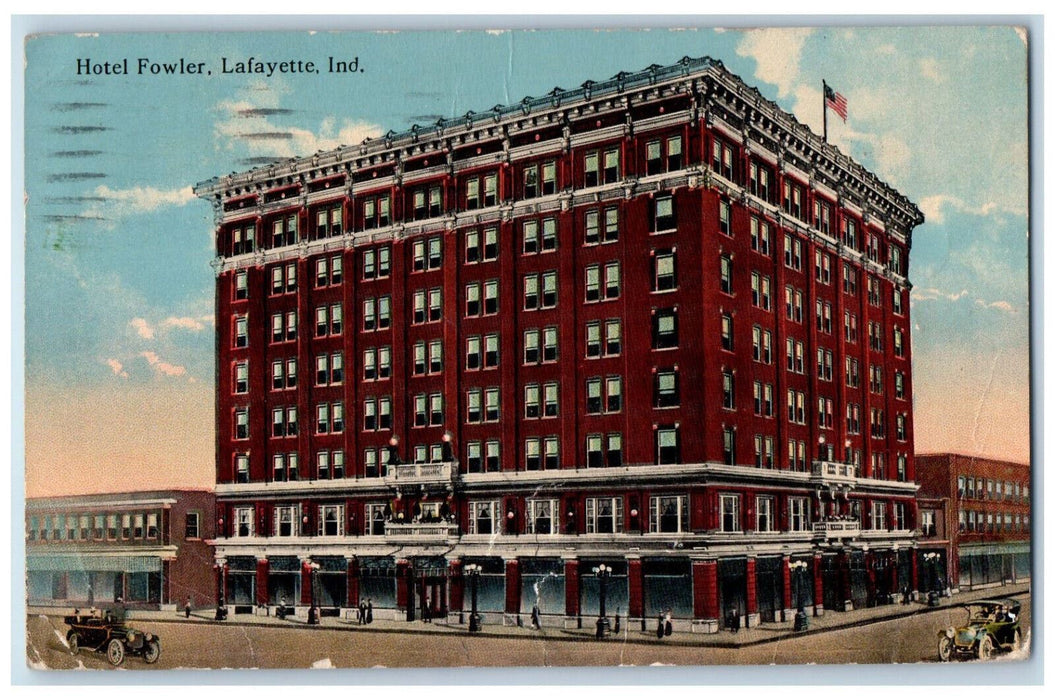 1915 Front View Hotel Fowler Lafayette Indiana IN Posted Antique Postcard