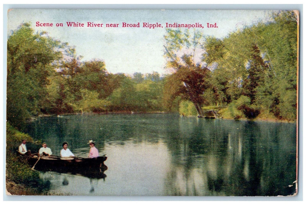 1909 Boating Scene on White River Near Broad Ripple Indianapolis IN Postcard