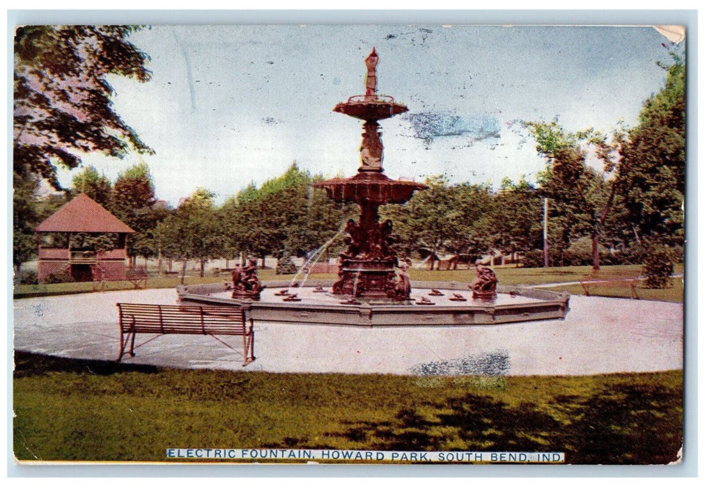 c1910 Electric Fountain Howard Park South Bend Indiana IN Posted Postcard