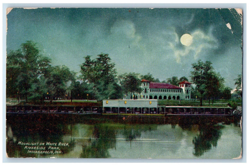 1909 Moonlight on White River Riverside Park Indiapolis IN Antique Postcard