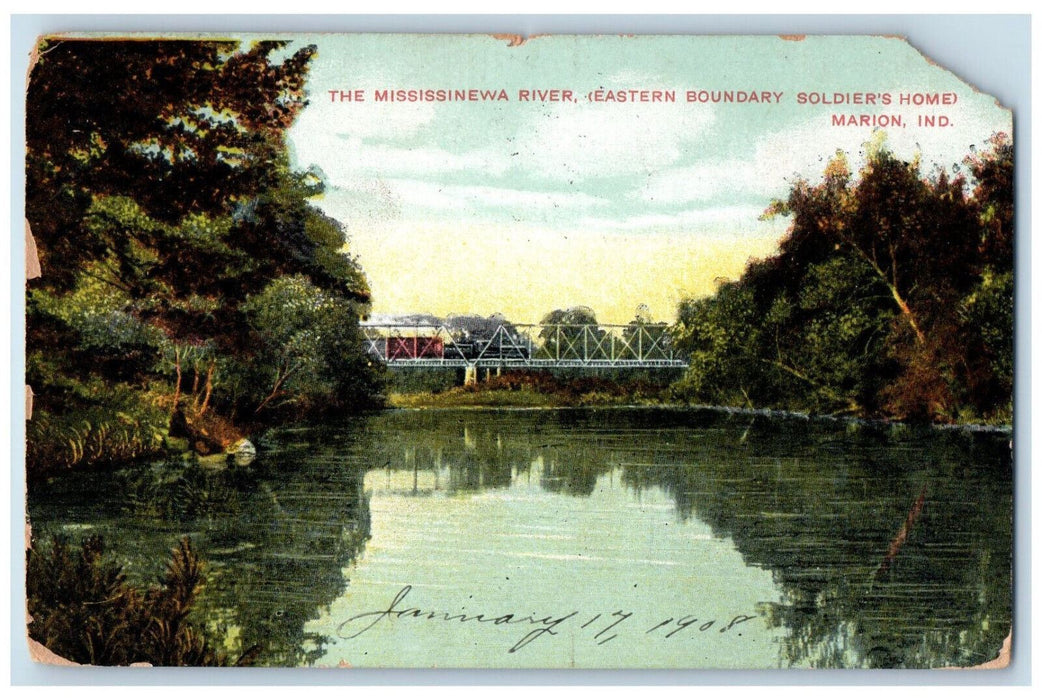 1908 The Mississinewa River Train Bridge Marion Indiana IN Warren IN Postcard
