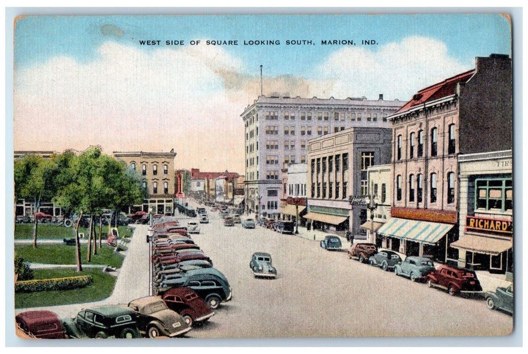 c1950's West Side of Square Looking South Marion Indiana IN Vintage Postcard