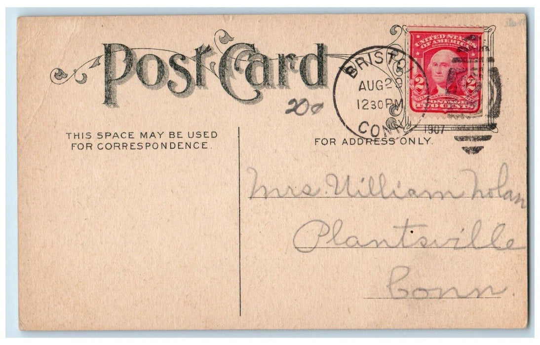 1907 Boy Fishing Caught Fish Can Bristol Connecticut CT Antique Postcard