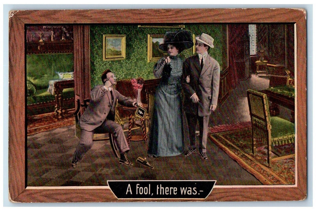 1910 Couple A Fool There Was Boy Morbid Gun Humor Romance Antique Postcard
