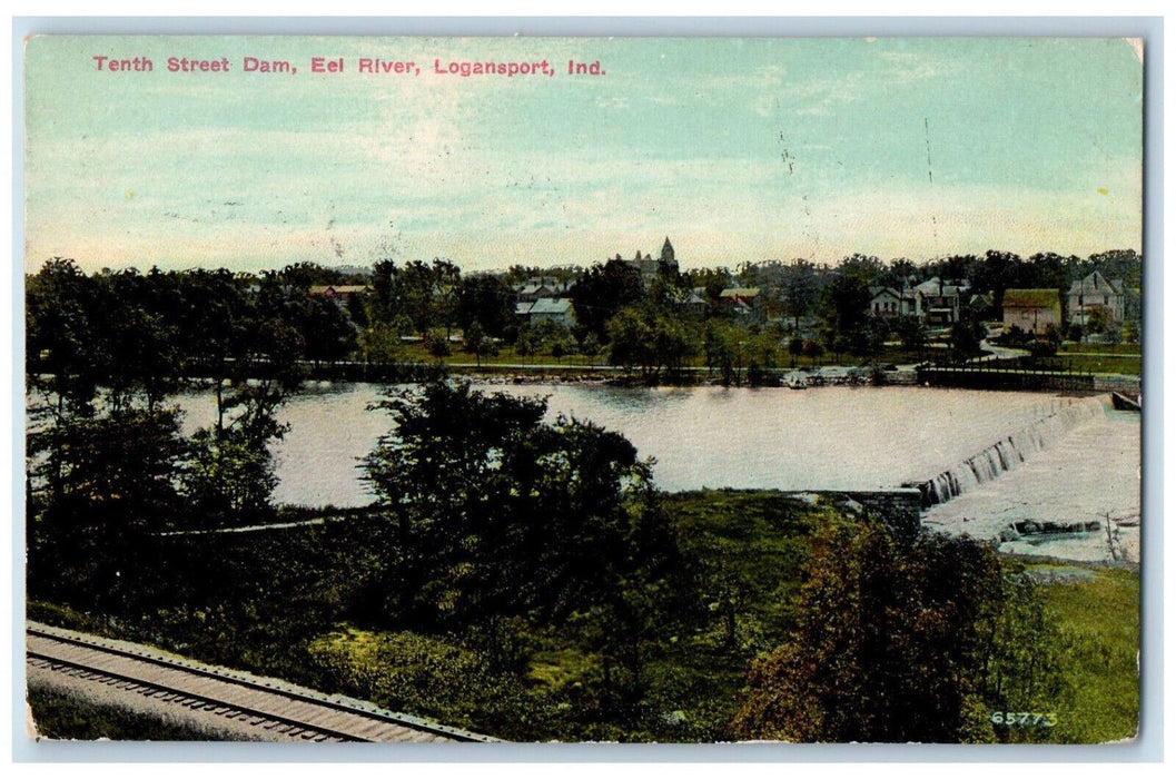 1910 Tenth Street Dam Eel River Logansport Indiana IN Antique Postcard