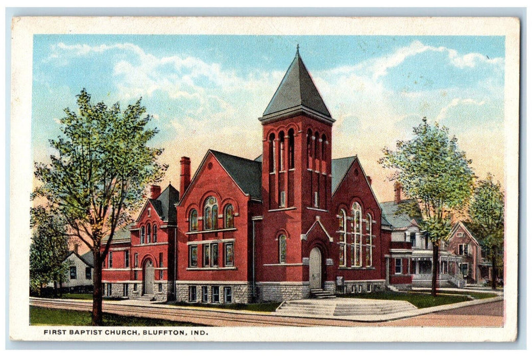 c1930's First Baptist Church Bluffton Indiana IN Vintage Unposted Postcard