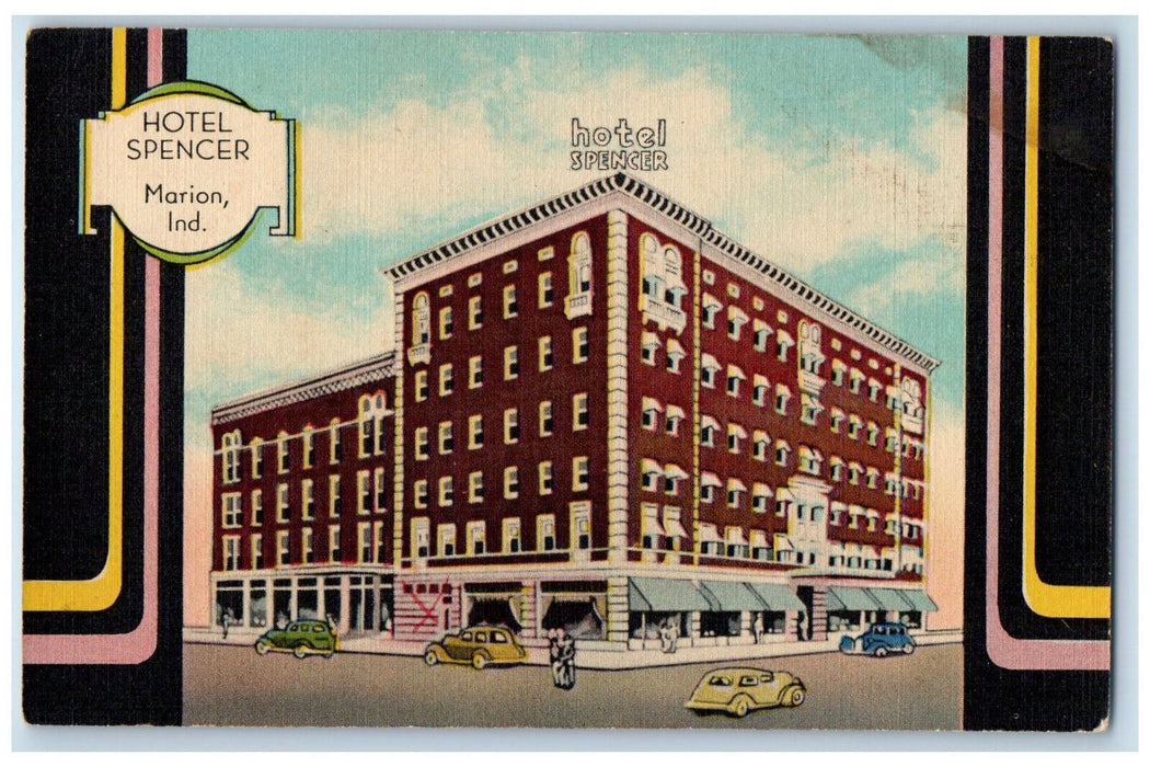 c1940's Front View Hotel Spencer Marion Indiana IN Vintage Unposted Postcard