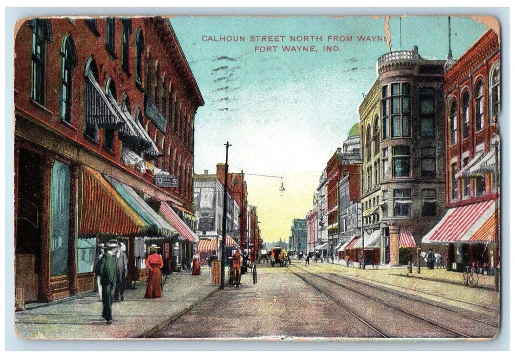 1907 Business Section Calhoun Street Fort Wayne IN Antique Posted Postcard