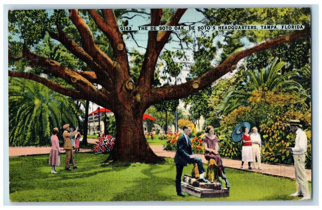 1942 The De Soto Oak De Soto's Headquarters Tampa Florida FL Vintage Postcard