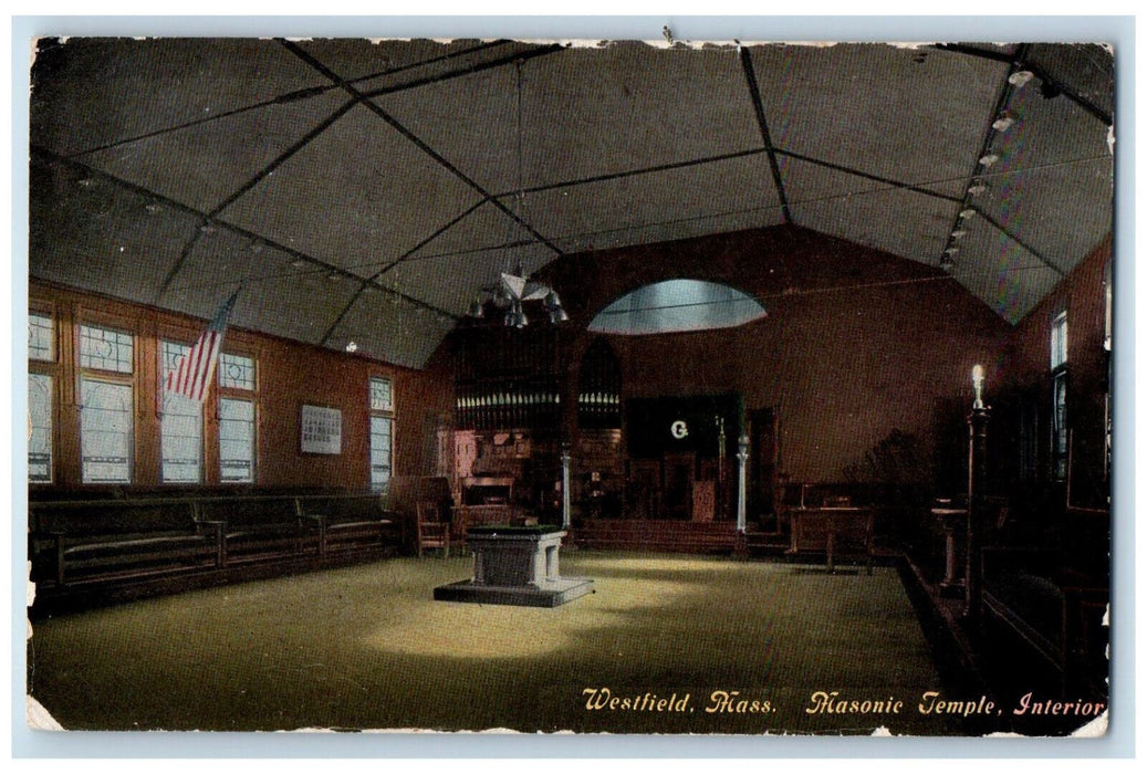 1913 Interior Masonic Temple Westfield Massachusetts MA Posted Postcard