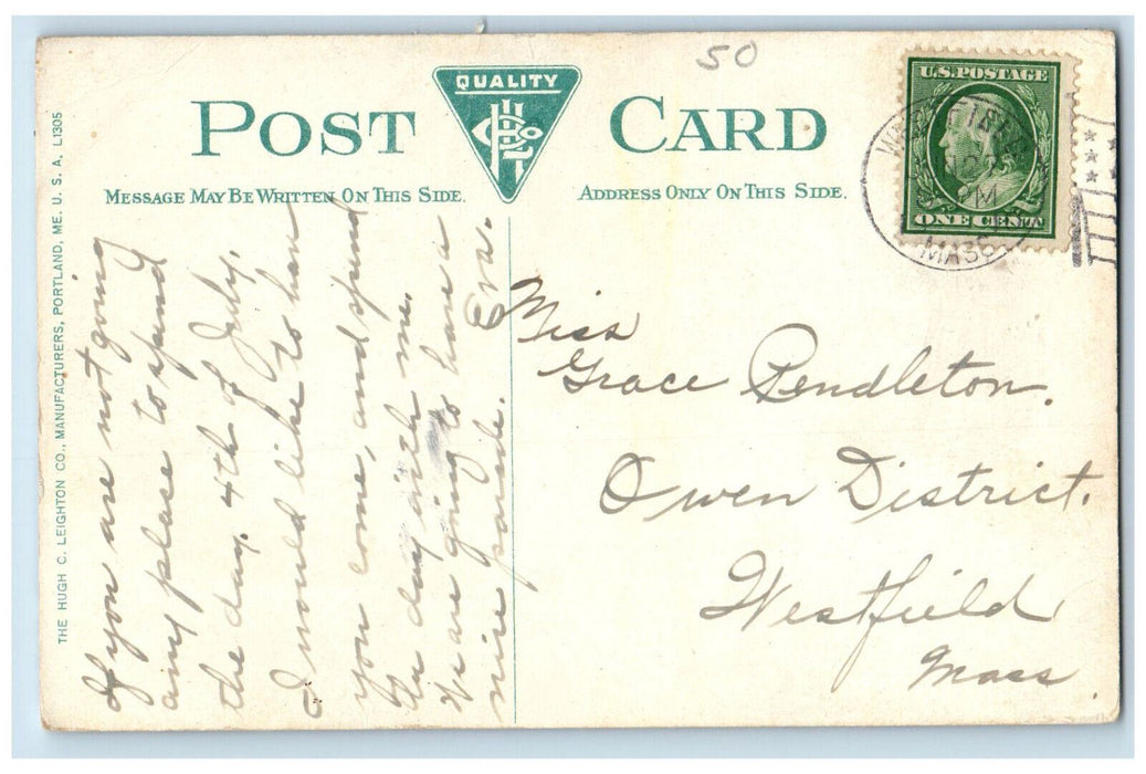 1913 Interior Masonic Temple Westfield Massachusetts MA Posted Postcard