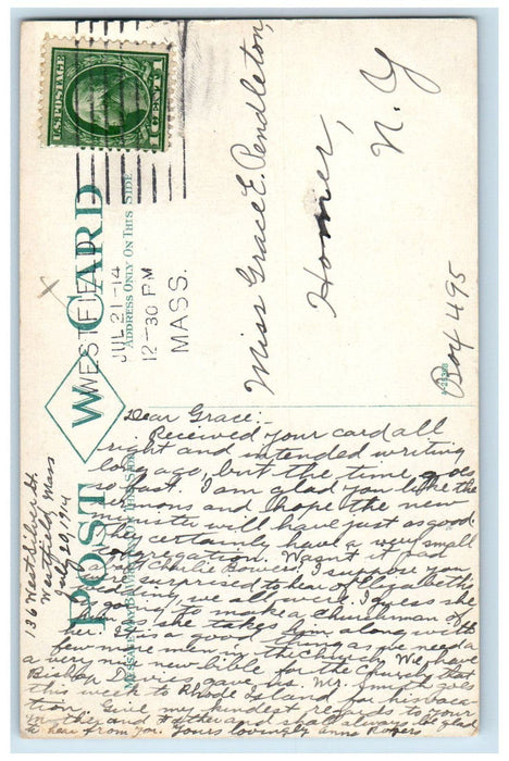 1914 Pavilion and Hampton Ponds Westfield Massachusetts MA Antique Postcard