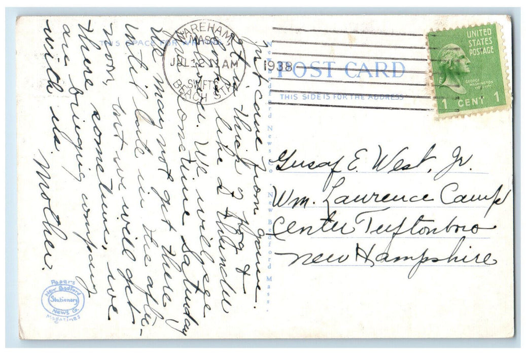 1938 Street Scene Swift Beach Wareham Massachusetts MA Posted Postcard