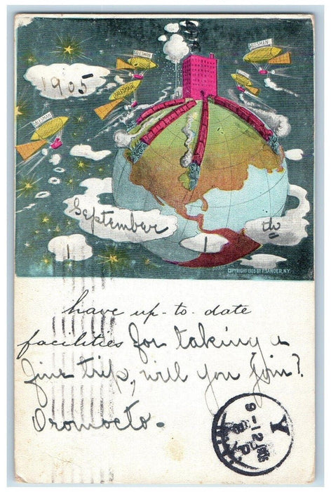 1905 World Travel Salesman Globe New York NY Posted Antique Postcard