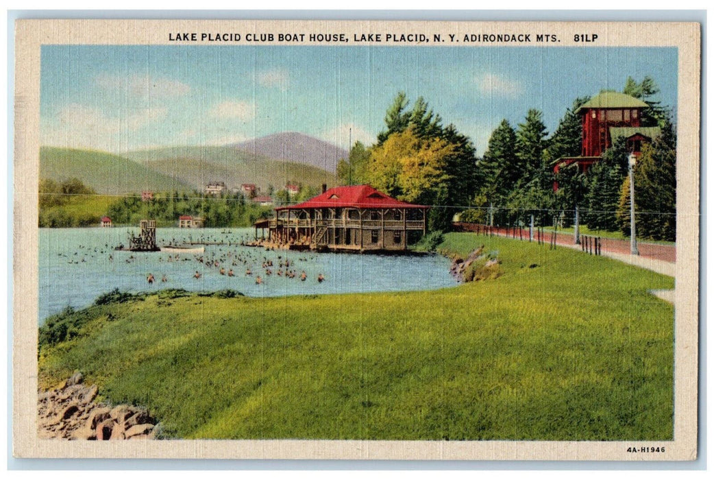 c1930's Lake Placid Club Boat House Lake Placid Adirondack Mts. NY Postcard