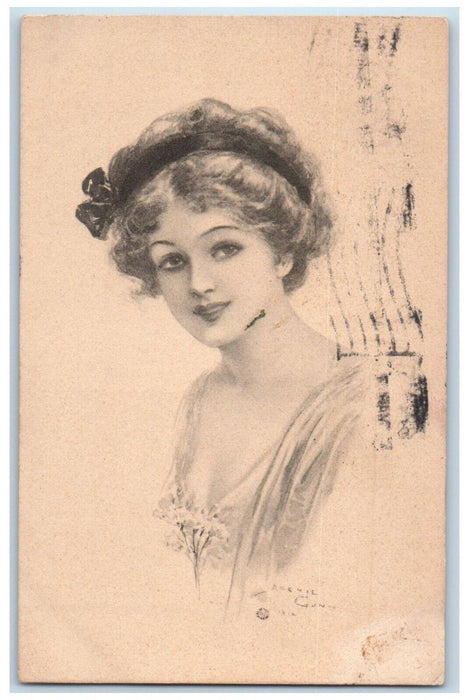 1914 Victorian Pretty Girl Archie Gunn Boston Massachusetts MA Antique Postcard