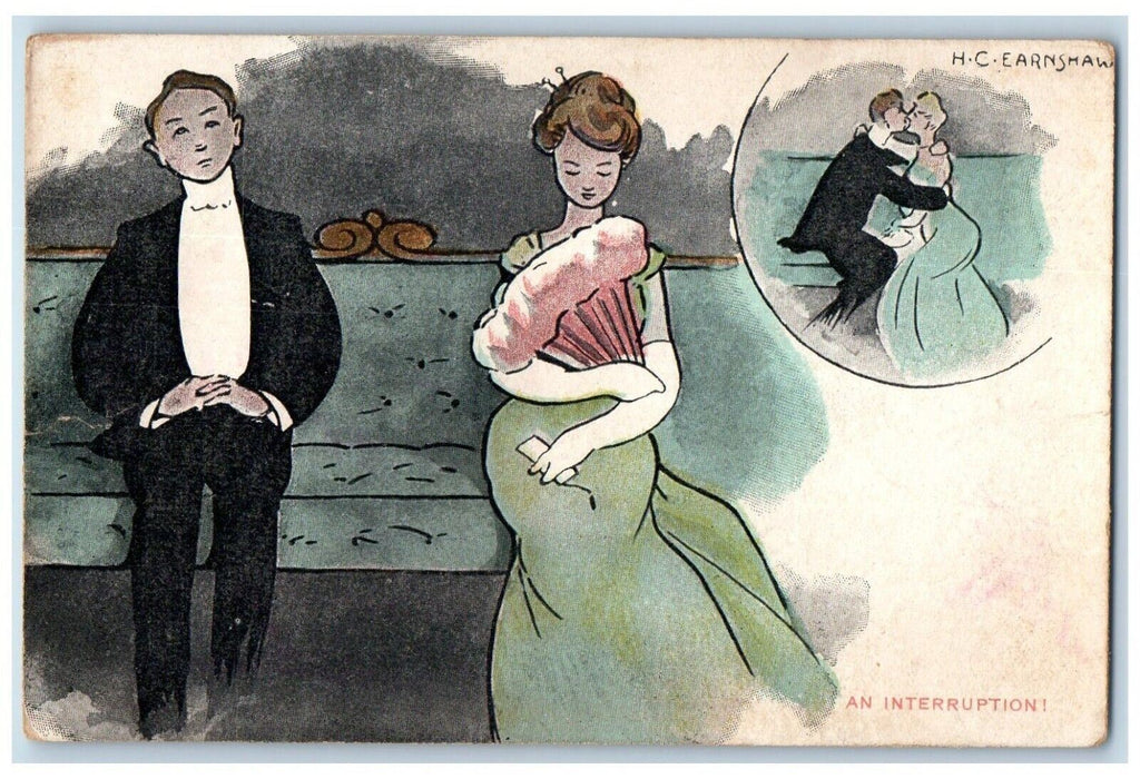 c1910's Couple Kissing An Interruption Romance Posted Antique Postcard